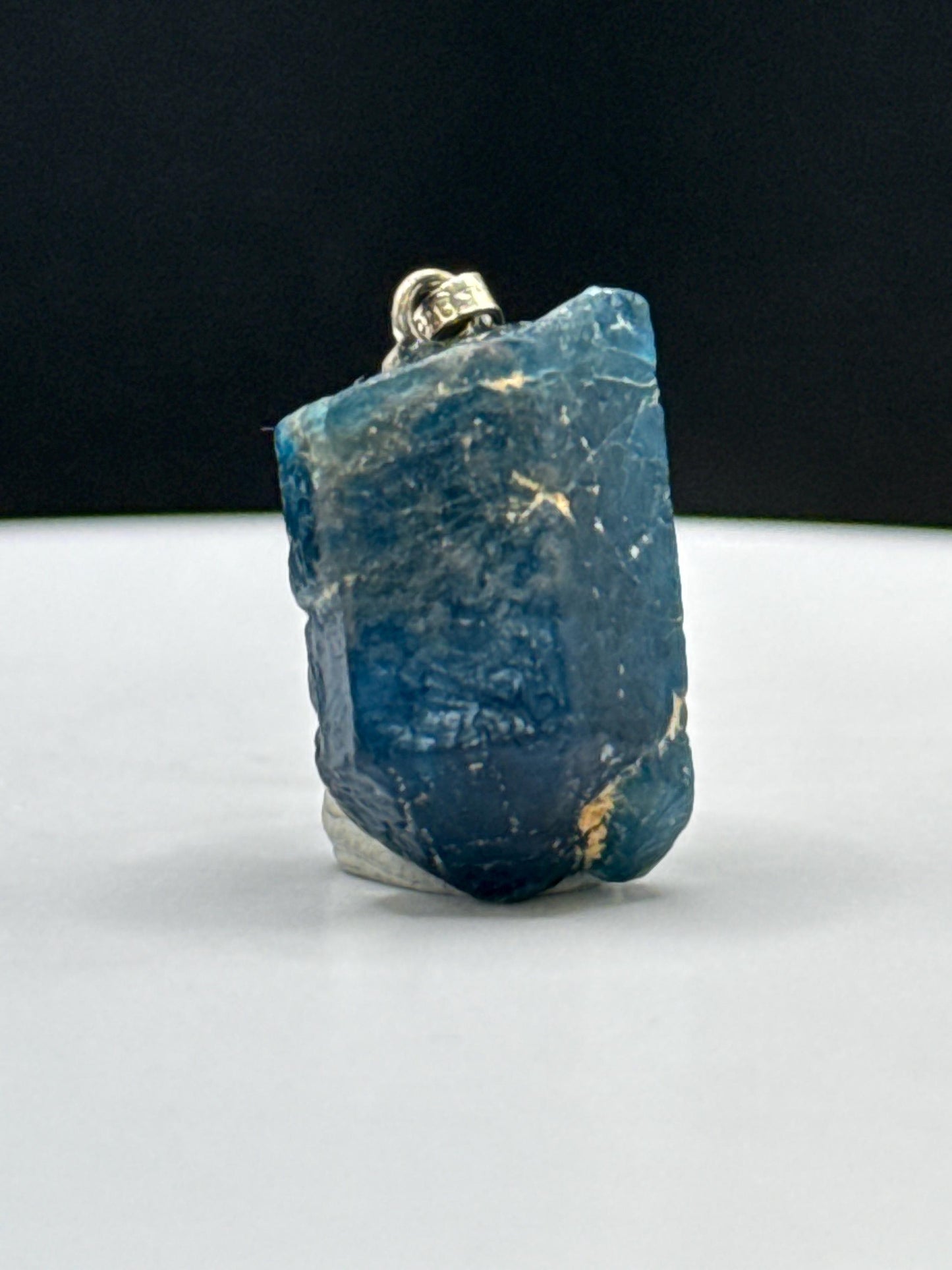 Raw Blue Apatite Sterling Silver Pendant | Natural Crystal Charm