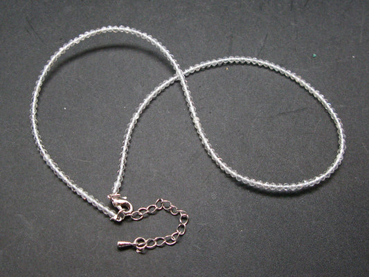 Lightweight Gem Sparkly Faceted Quartz Crystal Tiny 2mm Round Beads Necklace from Madagascar - 16"