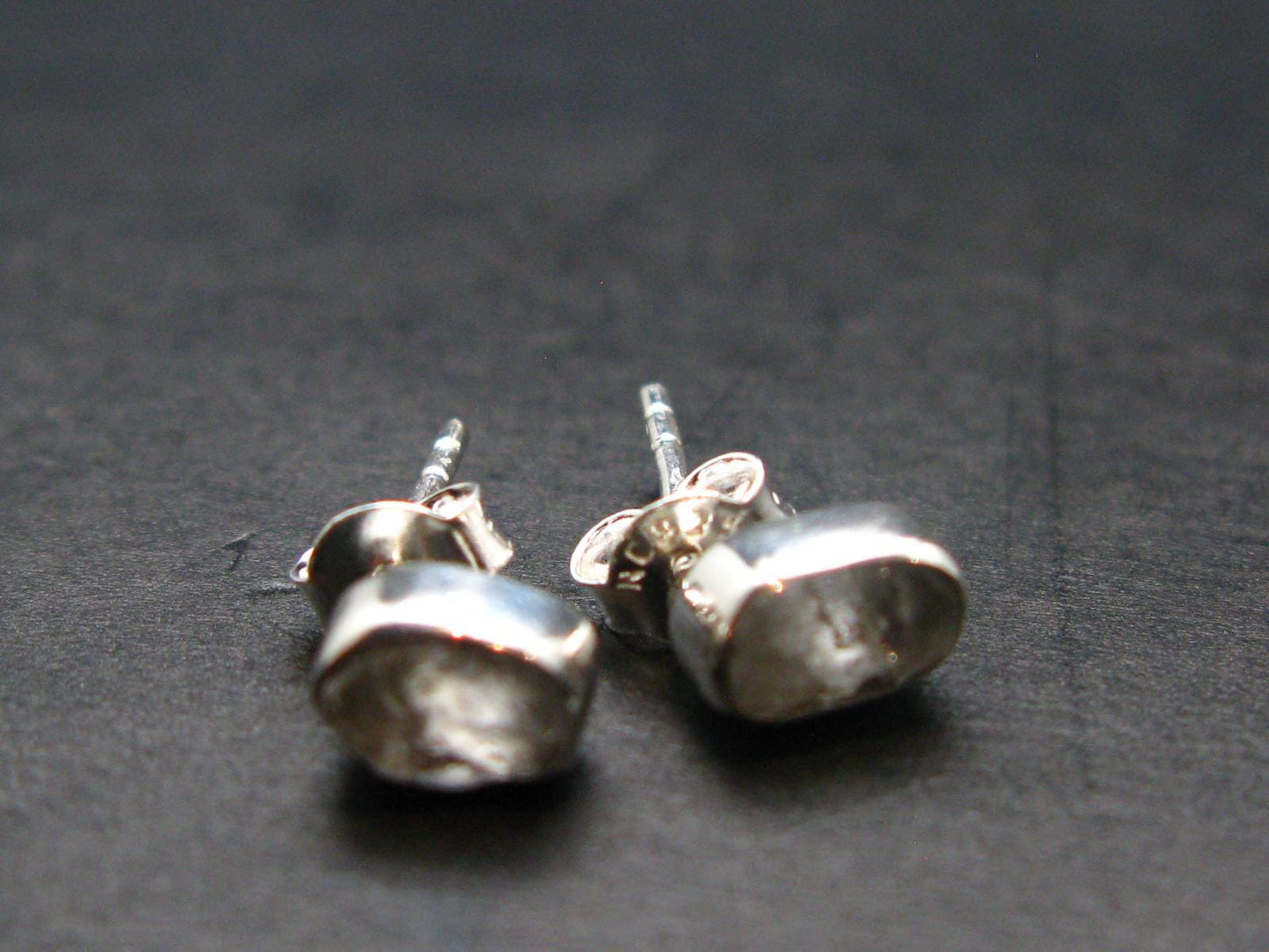 Gray Herderite Silver Stud Earrings from Africa - 0.5" - 1.07 Grams