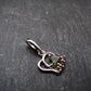 Moldavite Tektite & Red Garnet Silver Pendant from Czech Republic - 0.7"