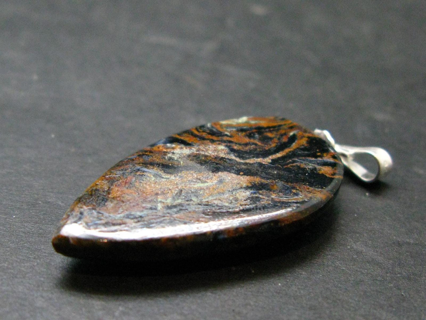 The Tempest Stone!! Natural Pietersite Polished Cabochon Silver Pendant from Namibia - 1.4"