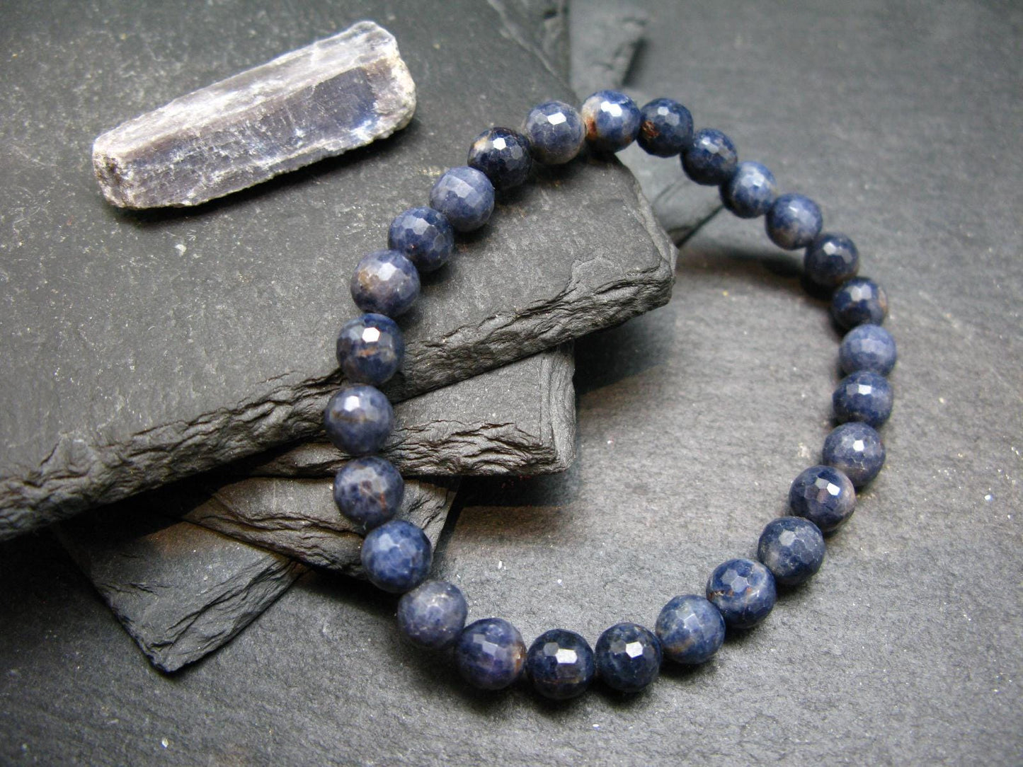 Blue Sapphire Genuine Bracelet ~ 7 Inches ~ 7mm Round Facetted Beads