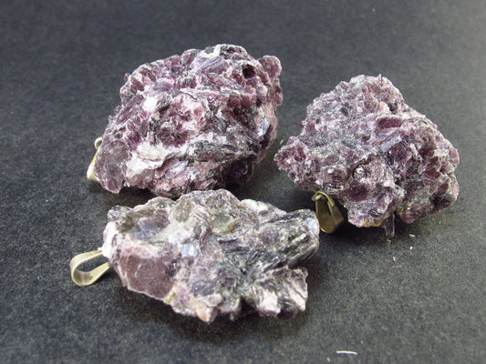 Lot of 3 Lepidolite Mica Crystal Pendants From Brazil
