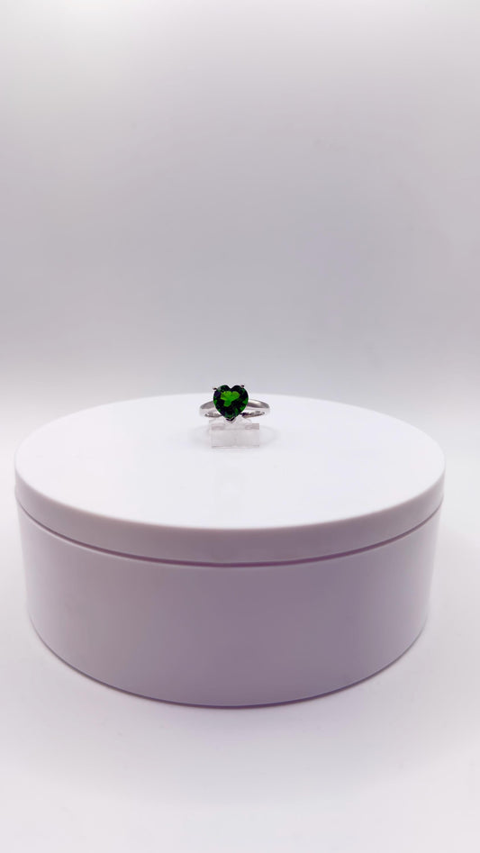 Green Helenite Heart Ring – Sterling Silver Romantic Gemstone Statement Ring