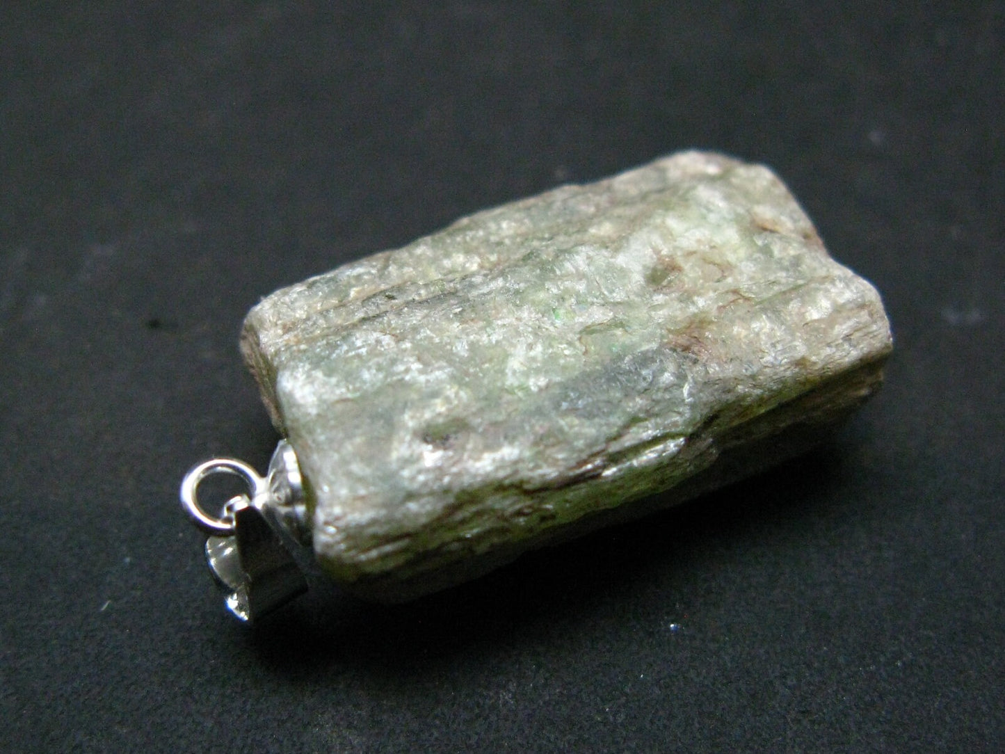 Green Kyanite Crystal Silver Pendant From Tanzania - 1.2" - 7.02 Grams