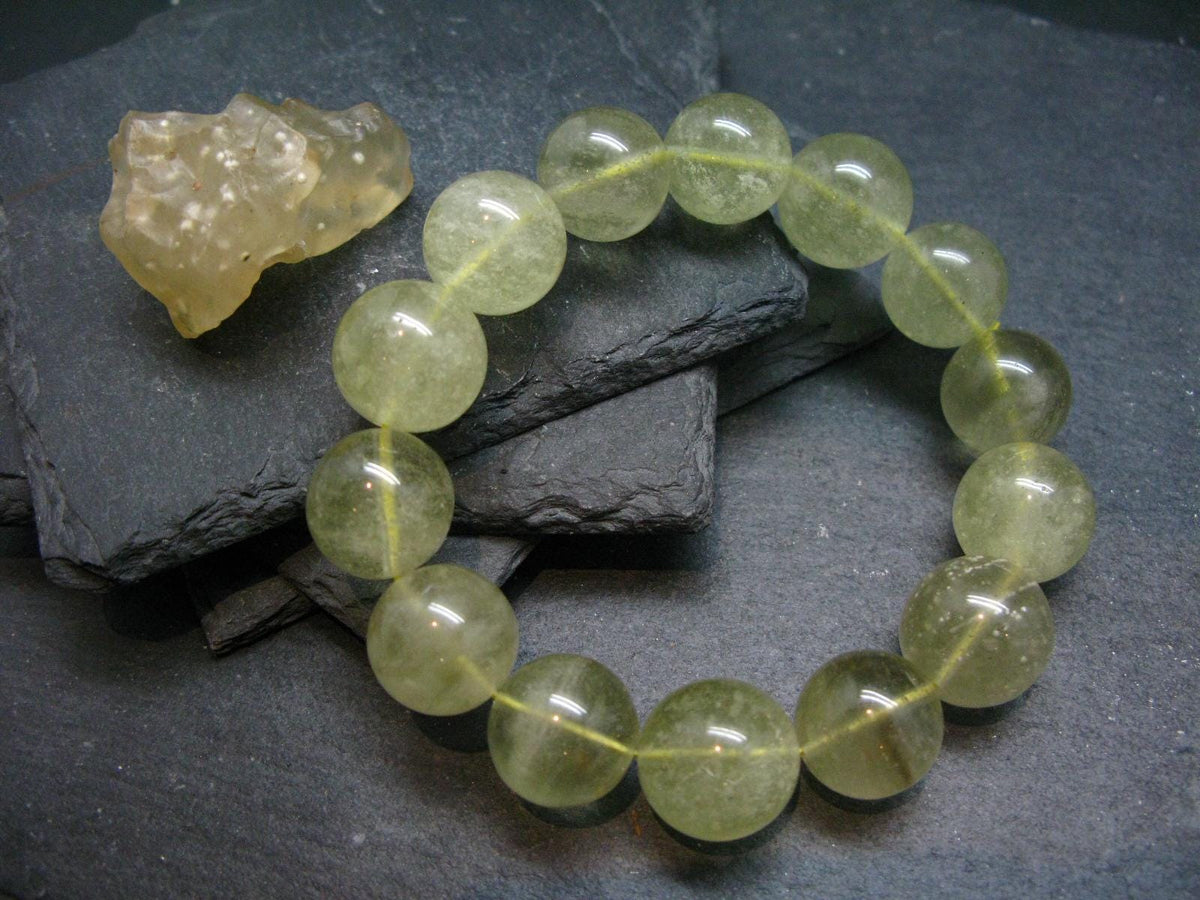 Libyan Tektite Glass Genuine Bracelet ~ 7.5 Inches ~ 16mm Round Beads
