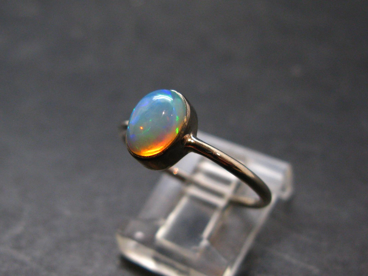 Natural Cabochon Opal 925 Sterling Silver Ring from Ethiopia - 1.77 Grams - Size 8