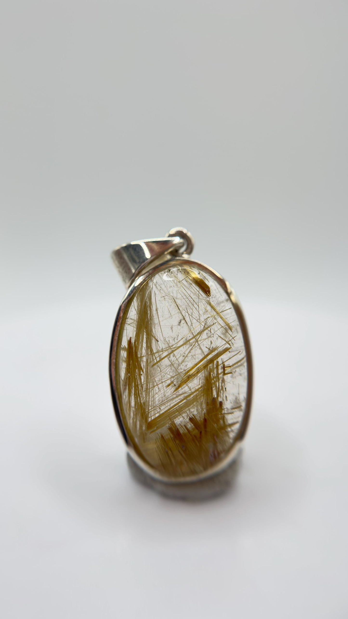Natural Rutilated Quartz Pendant – Golden Needle Crystal in Sterling Silver