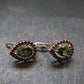 Moldavite Tektite & Red Garnet Silver Earrings from Czech Republic - 2.78 Grams