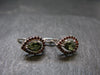 Moldavite Tektite & Red Garnet Silver Earrings from Czech Republic - 2.78 Grams
