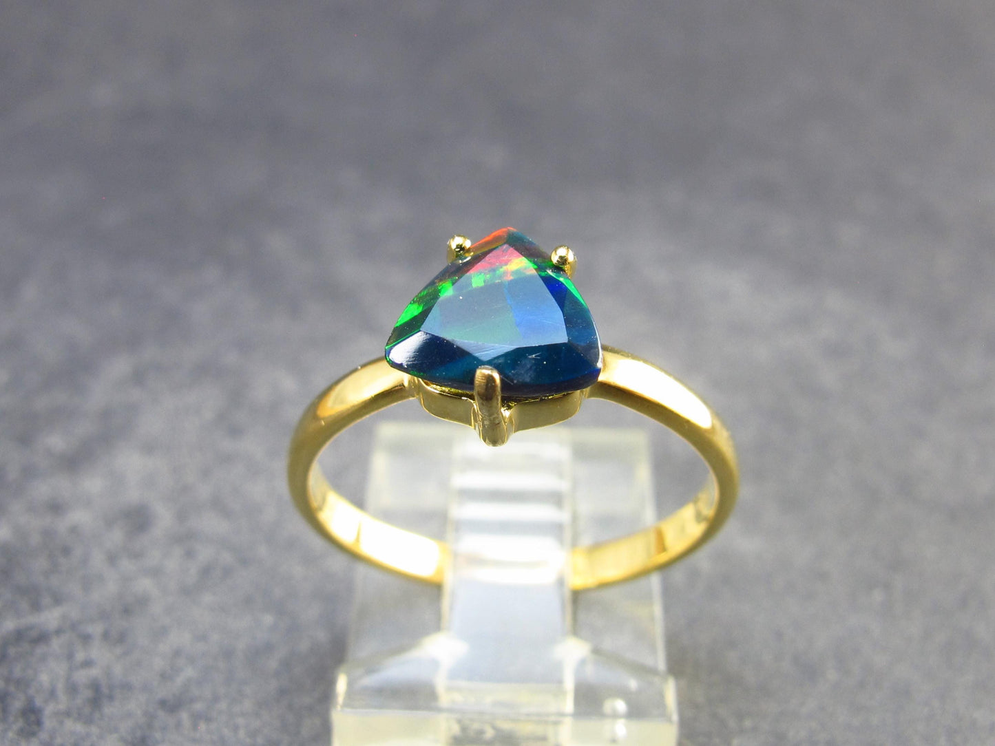 Rare Black Opal Gold Plated Silver Ring from Australia - Size 7.75 - 1.89 Grams
