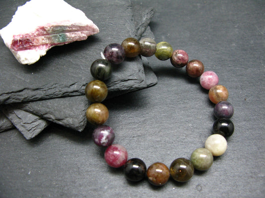 Watermelon Bicolor Tourmaline Genuine Bracelet ~ 7 Inches ~ 10mm Round Beads