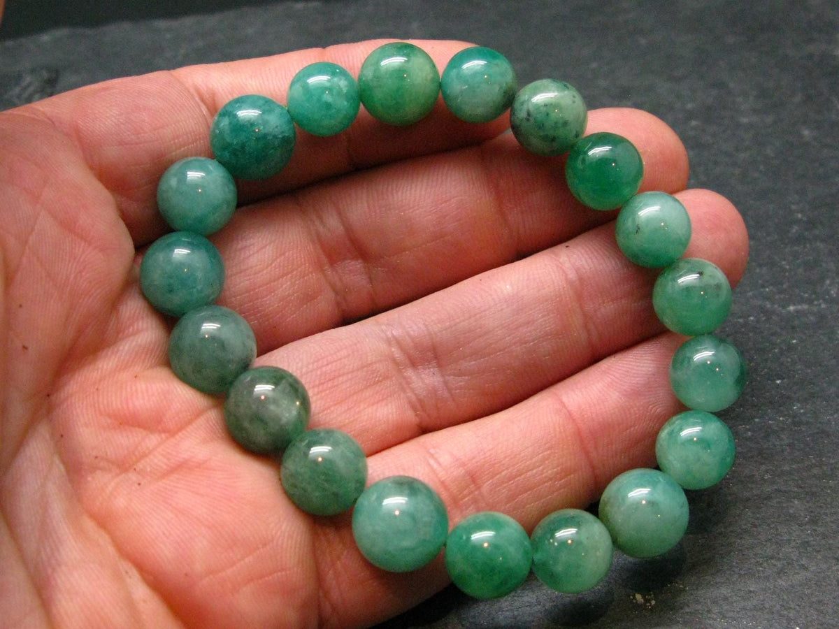 Emerald Gem Genuine Bracelet ~ 7 Inches ~ 11mm Round Beads