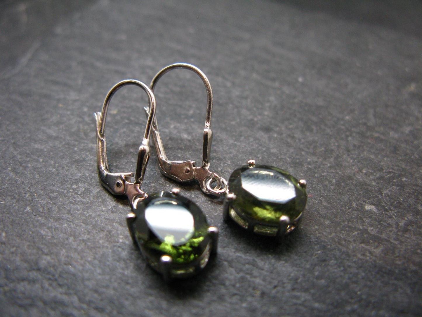 Moldavite Tektite Silver Earrings from Czech Republic - 2.79 Grams