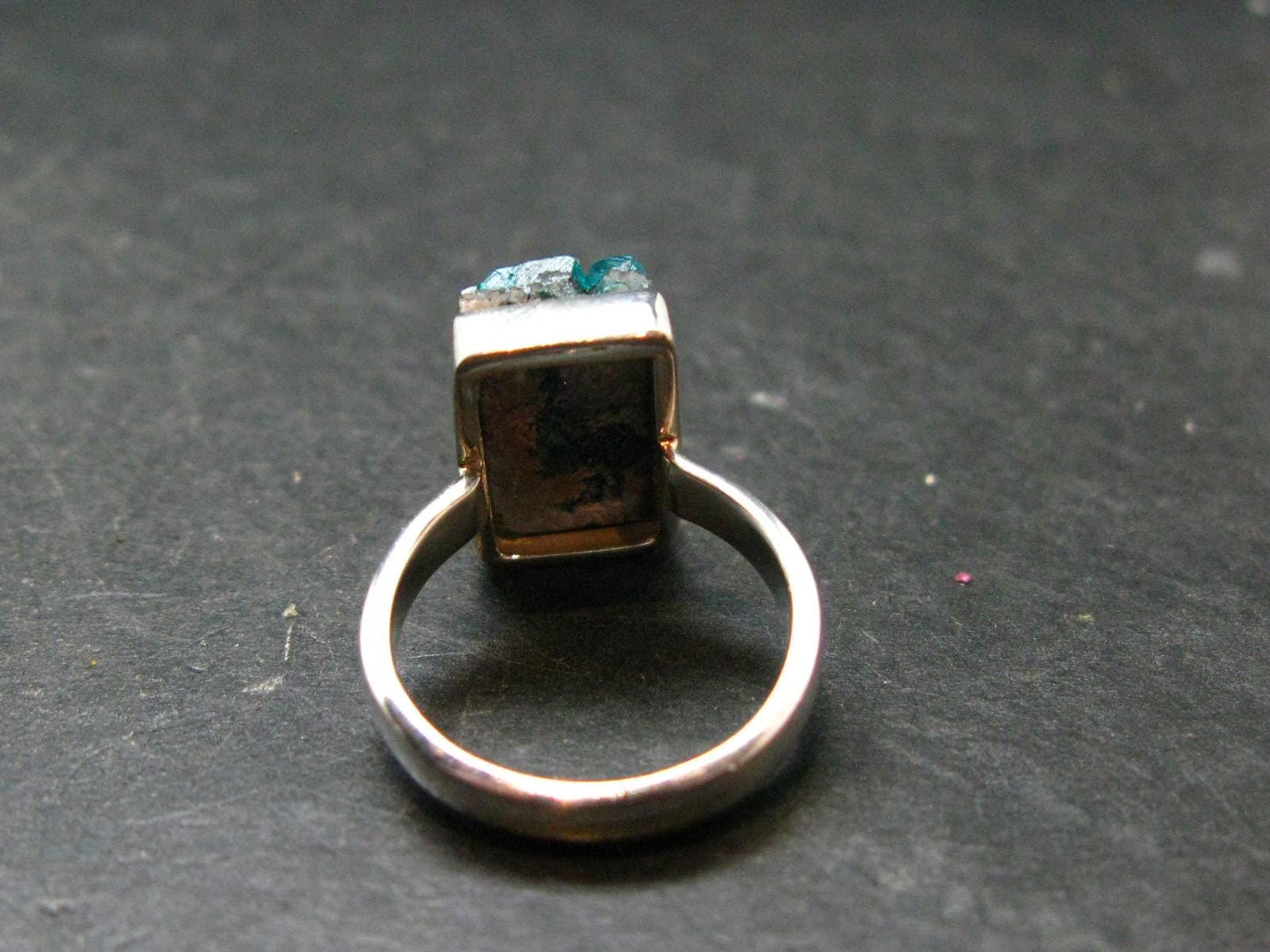 Emerald Green Dioptase Crystal Silver Ring from Congo - 4.82 Grams - Size 6