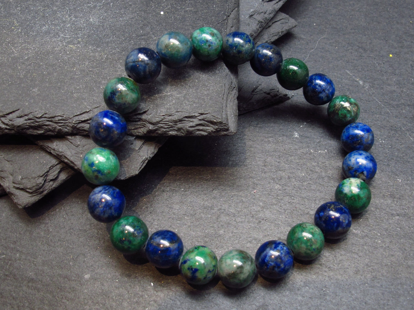 Quantum Quattro (Dioptase Chrysocola Malachite Shattuckite) Genuine Bracelet ~ 7 Inches ~ 8mm Round Beads