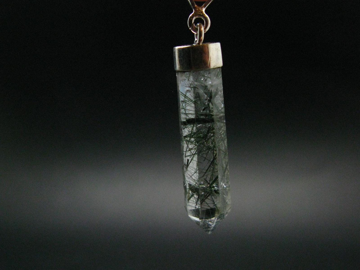 Tourmaline In Quartz Crystal Silver Pendant from Brazil- 1.7" - 3.38 Grams