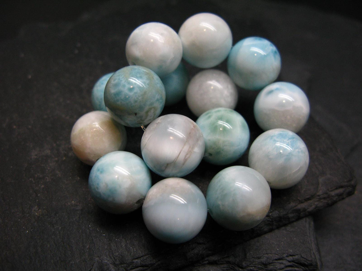 Larimar Genuine Bracelet ~ 7 Inches ~ 13mm Round Beads