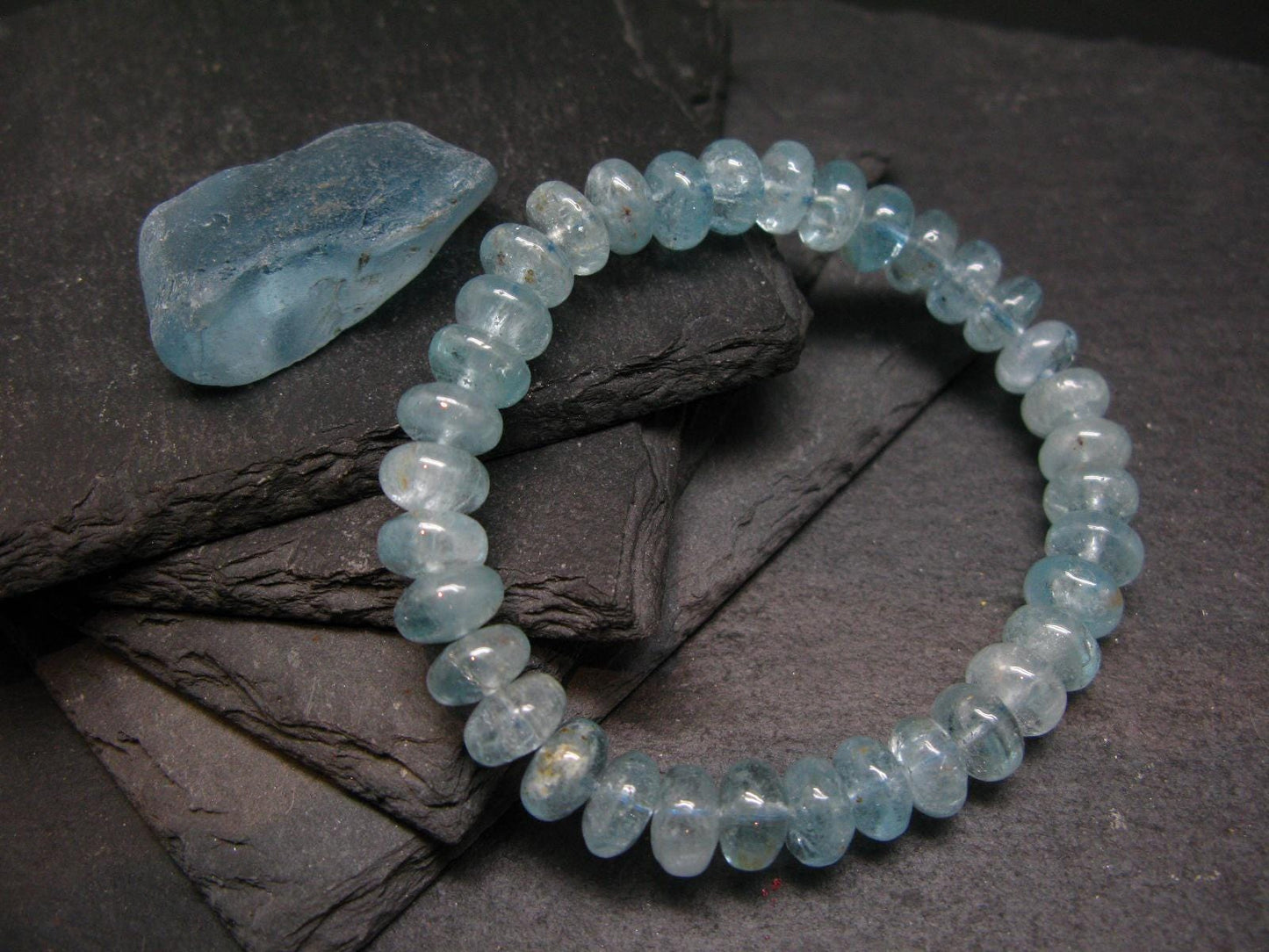 Blue Topaz Genuine Bracelet ~ 7 Inches ~ 9mm Rondelle Beads