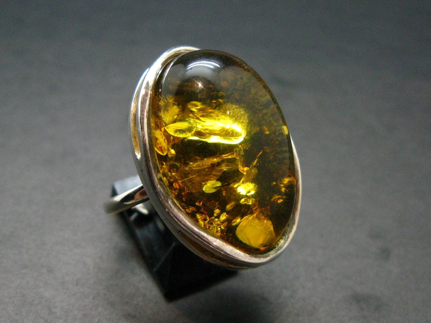 Natural Baltic Amber 925 Silver Ring - Size Adjustable