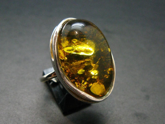 Natural Baltic Amber 925 Silver Ring - Size Adjustable