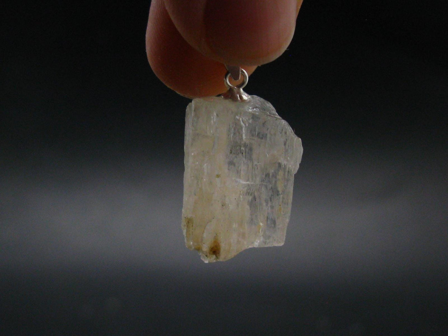 Clear Petalite Crystal Silver Pendant from Brazil - 1.1" - 3.53 Grams