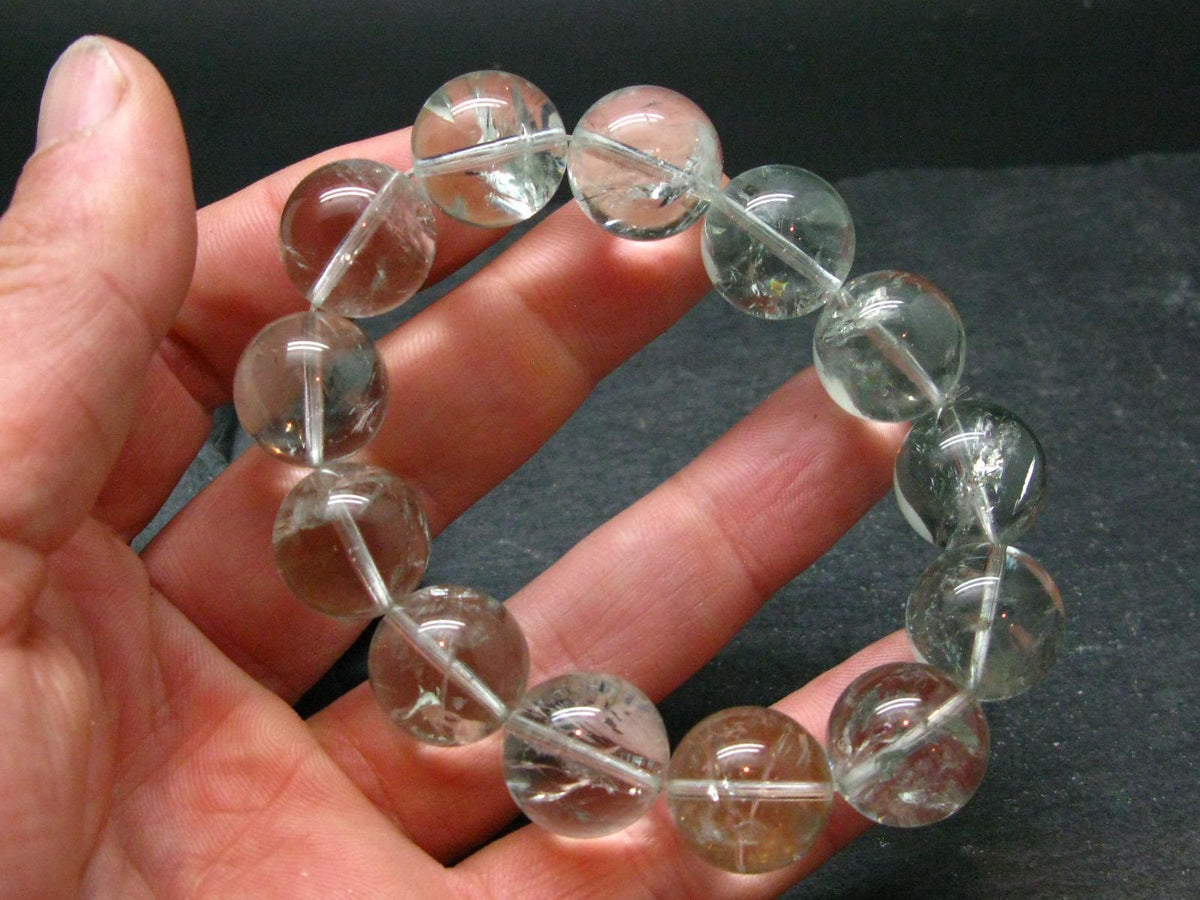 Prasiolite Green Amethyst Genuine Bracelet ~ 7 Inches ~ 17mm Round Beads