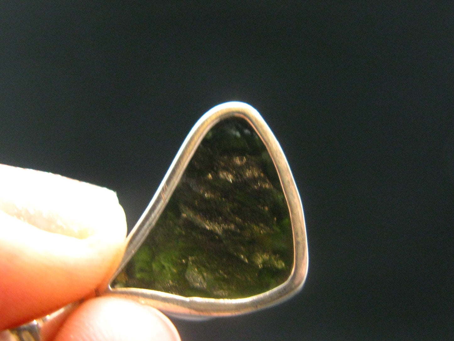 Shape!! Natural Gem Moldavite Tektite SS Pendant From Czech Republic - 5.8 Grams - 1.2"
