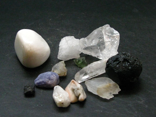 Synergy 12 Set Phenakite Moldavite Natrolite Petalite Danburite Tektite Scolecite Herderite Tanzanite Brookite 74.04 Gr