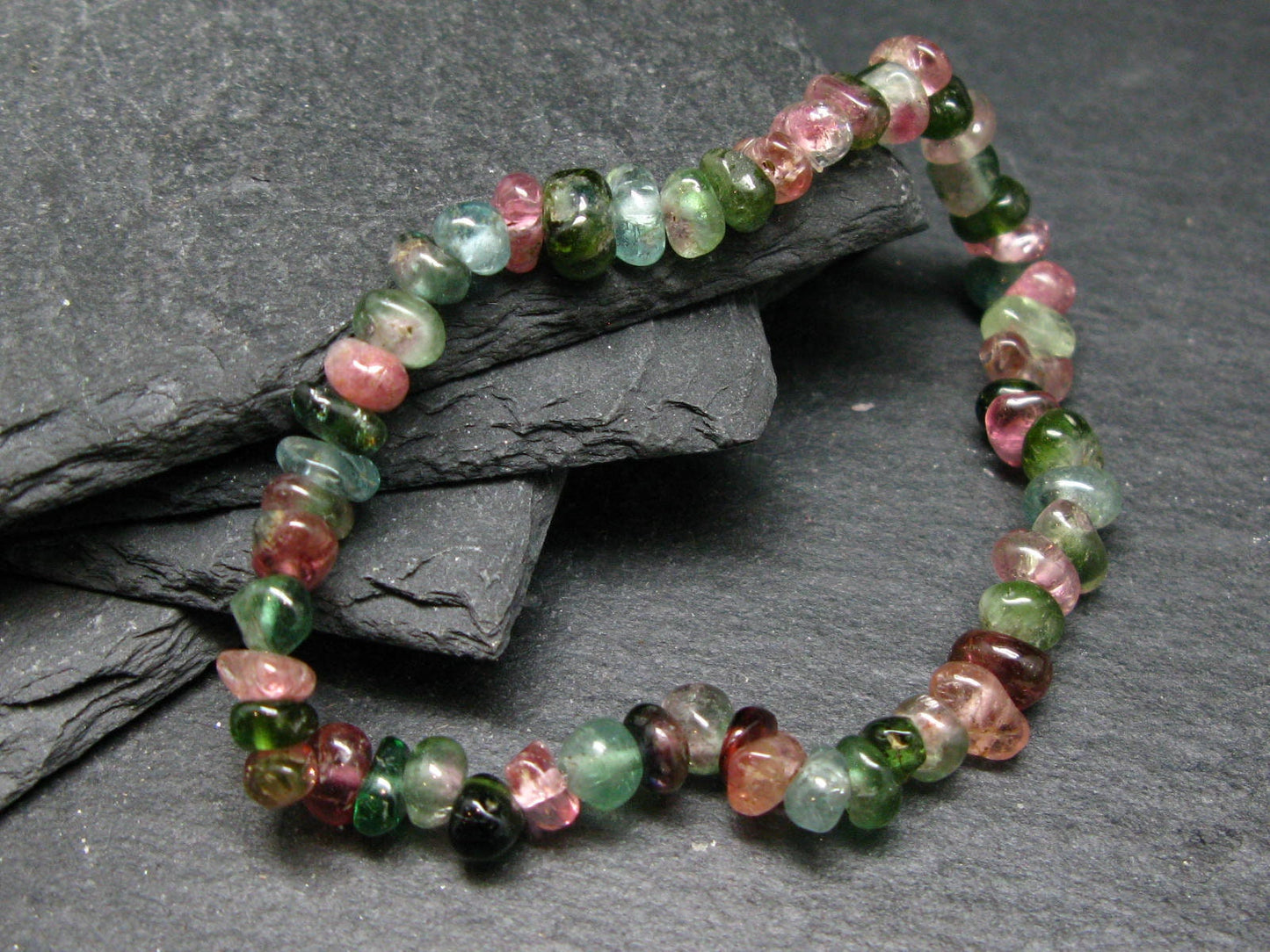Watermelon Bicolor Tourmaline Genuine Bracelet ~ 7 Inches ~ 7mm Tumbled Beads