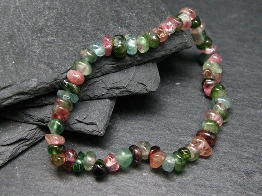 Watermelon Bicolor Tourmaline Genuine Bracelet ~ 7 Inches ~ 7mm Tumbled Beads