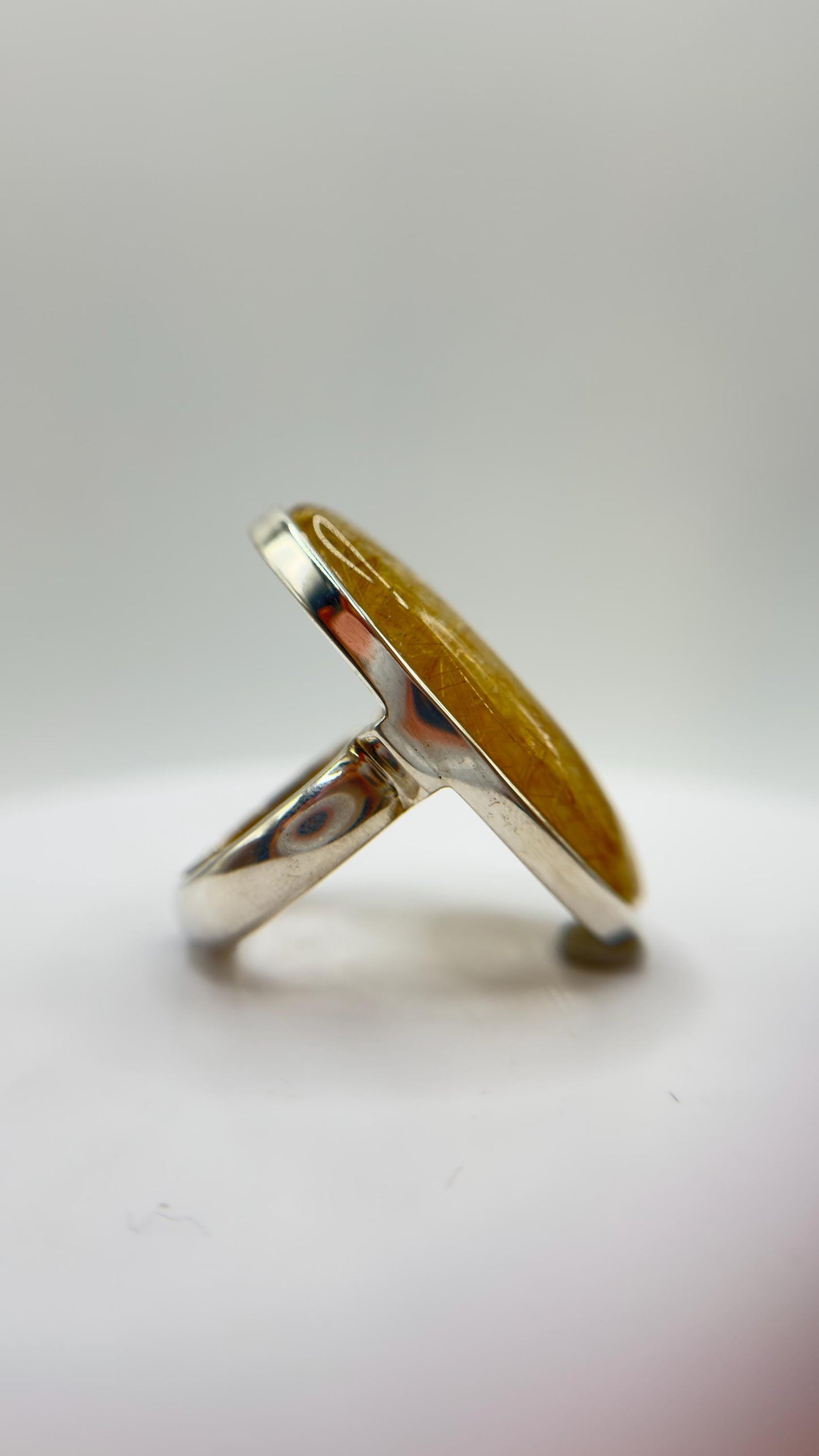 Golden Rutilated Quartz Ring – Natural Rutile Crystal Statement Jewelry - Size 8