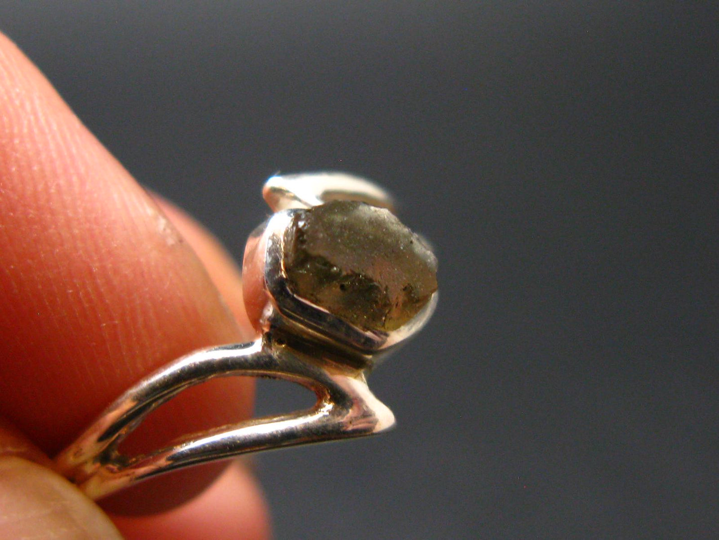 Moldavite Tektite Silver Ring from Czech Republic - 6.25 Size - 1.47 Grams