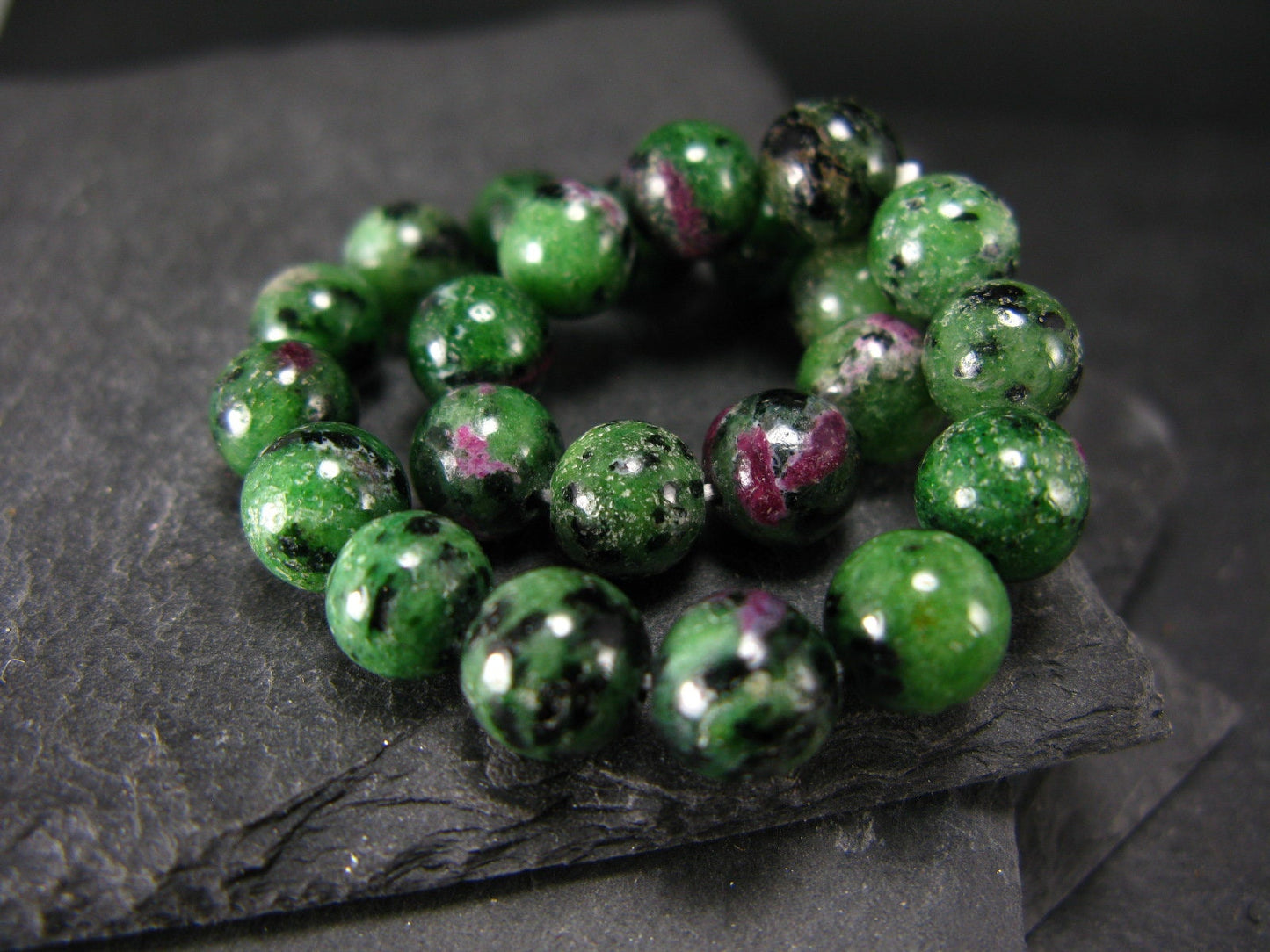 Ruby in Zoisite Genuine Bracelet ~ 7 Inches ~ 8mm Round Beads