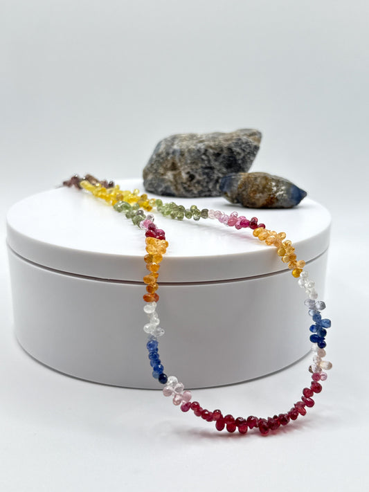 Rainbow Sapphire Beaded Necklace: Healing Crystal Jewelry, September Birthstone