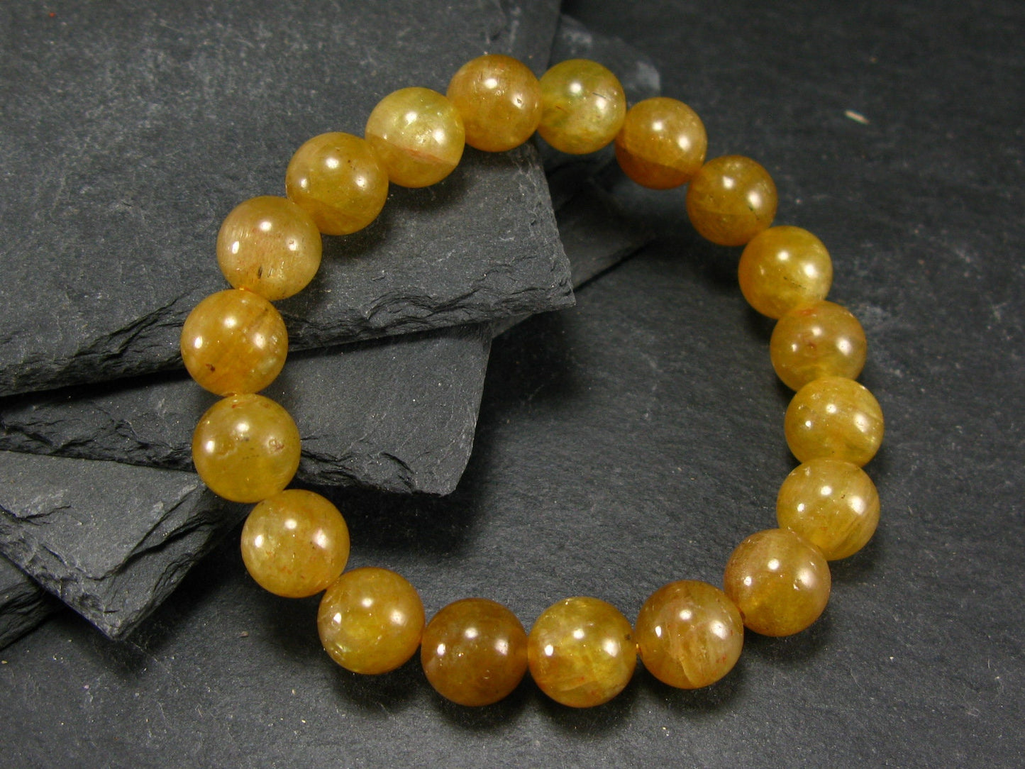 Rare Golden Apatite Genuine Bracelet From Mexico ~ 7 Inches ~ 10mm Round Beads