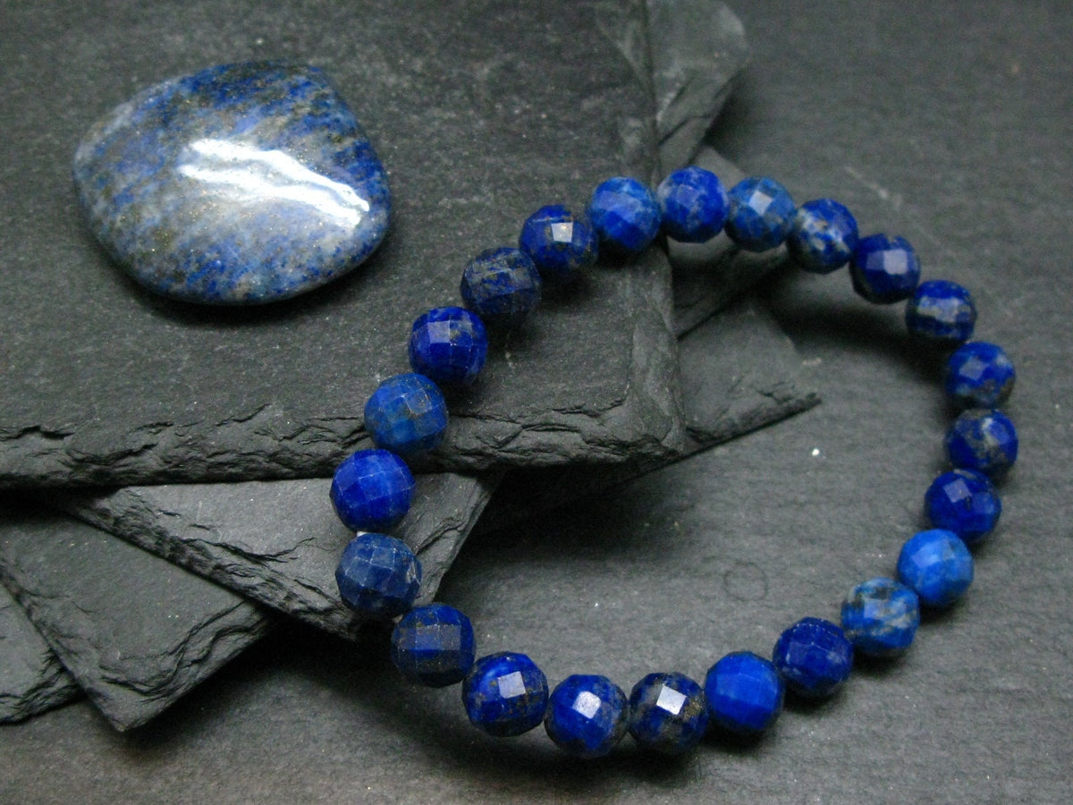 Lapis Lazuli Lazurite Genuine Bracelet ~ 7 Inches ~ 8mm Round Facetted Beads