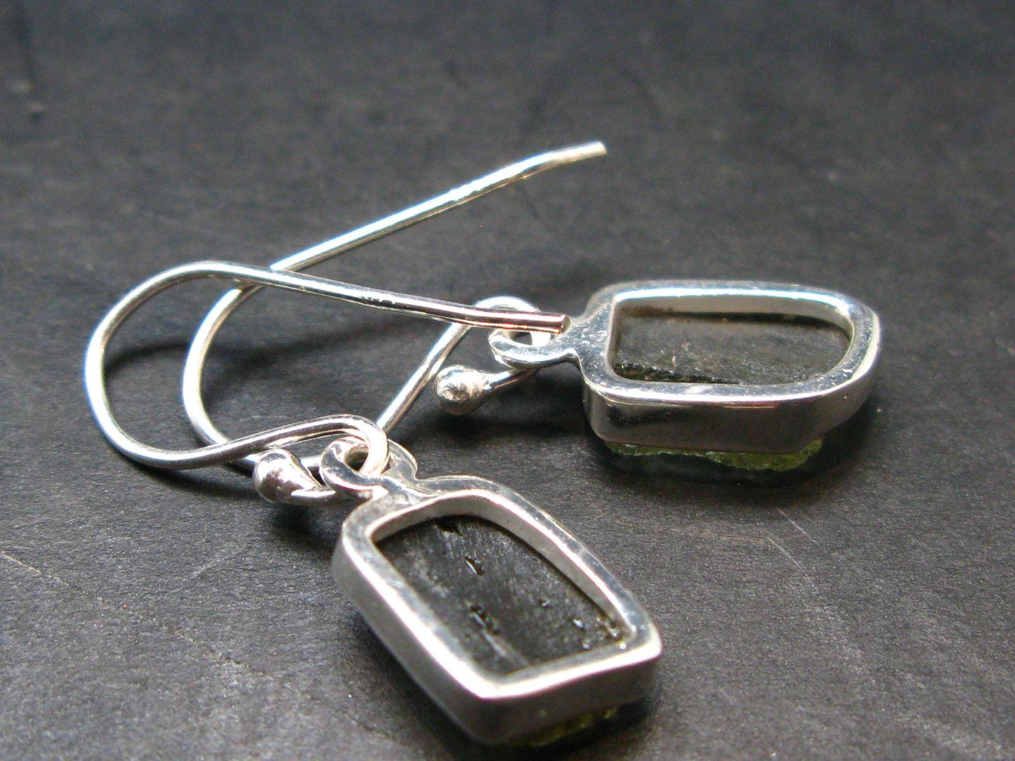 Moldavite Tektite Silver Earrings from Czech Republic - 2.34 Grams