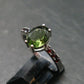 Moldavite Tektite and Red Garnet Silver Ring from Czech Republic - Size 9 - 2.53 Grams