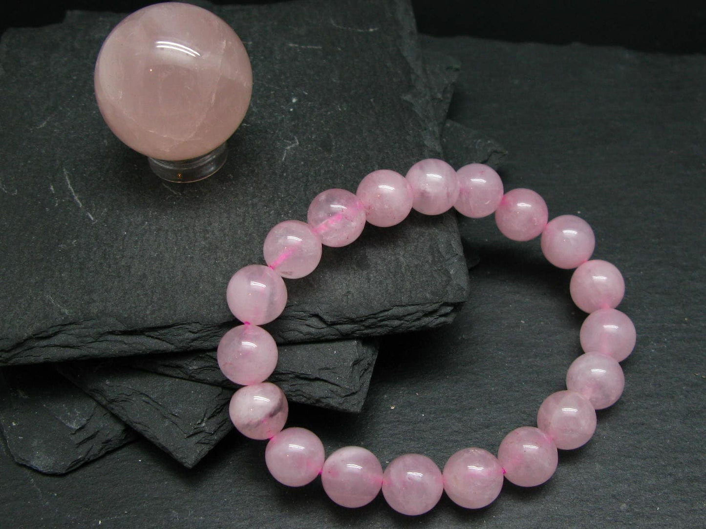 Rose Quartz Genuine Bracelet ~ 7 Inches ~ 10mm Round Beads