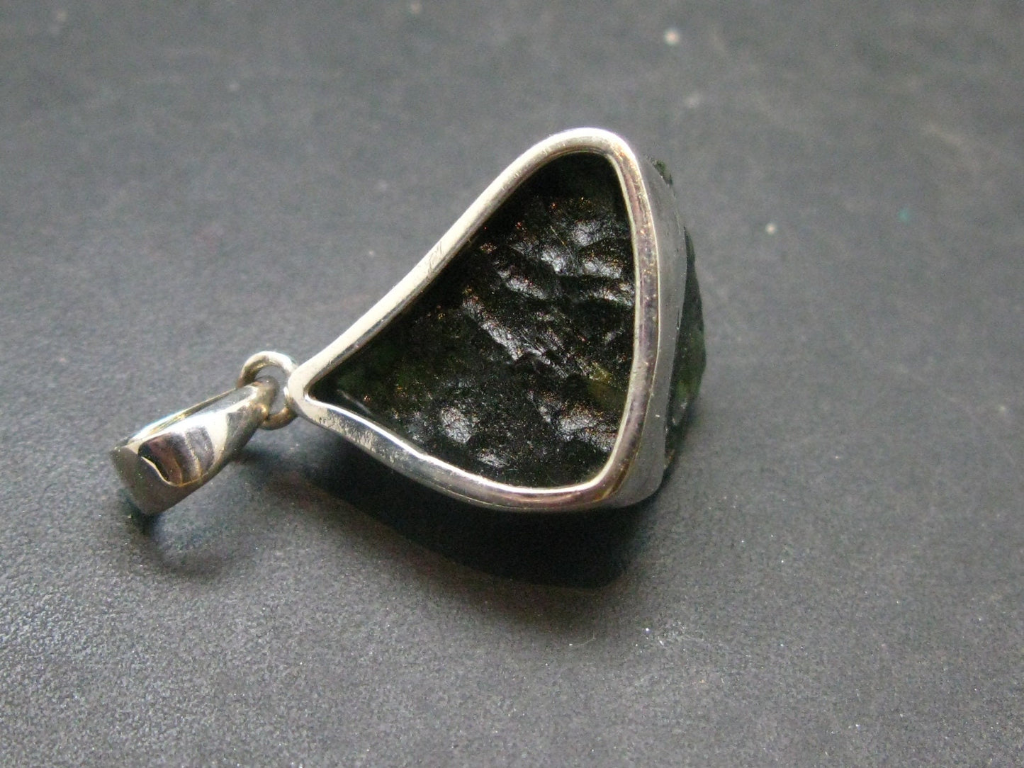 Shape!! Natural Gem Moldavite Tektite SS Pendant From Czech Republic - 5.8 Grams - 1.2"