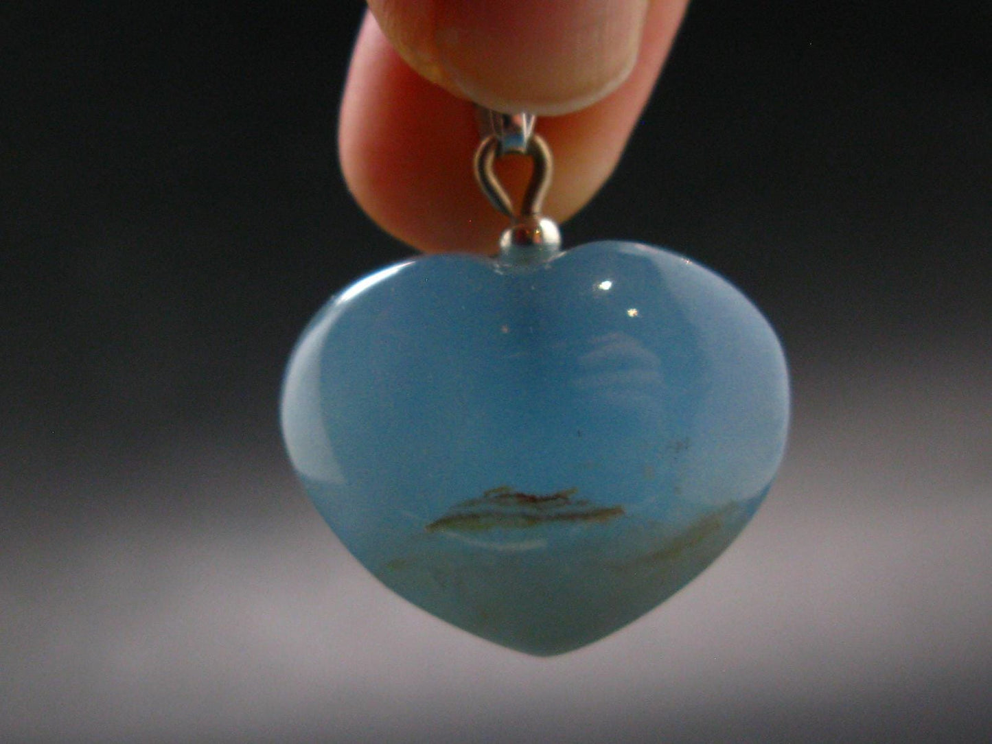 Lemurian Aquatine Blue Calcite Silver Heart Pendant from Argentina - 1.2" - 13.35 Grams