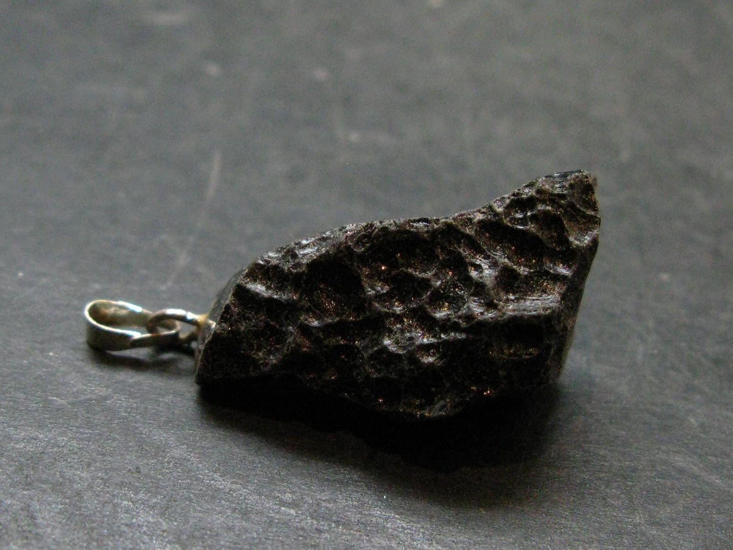 Tibetan Black Tektite Silver Pendant From Tibet - 1.3" - 5.84 Grams