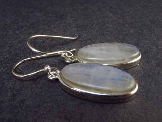 Cabochon Natural Moonstone 925 Sterling Silver Drop Earrings - 1.3" - 4.36 Grams