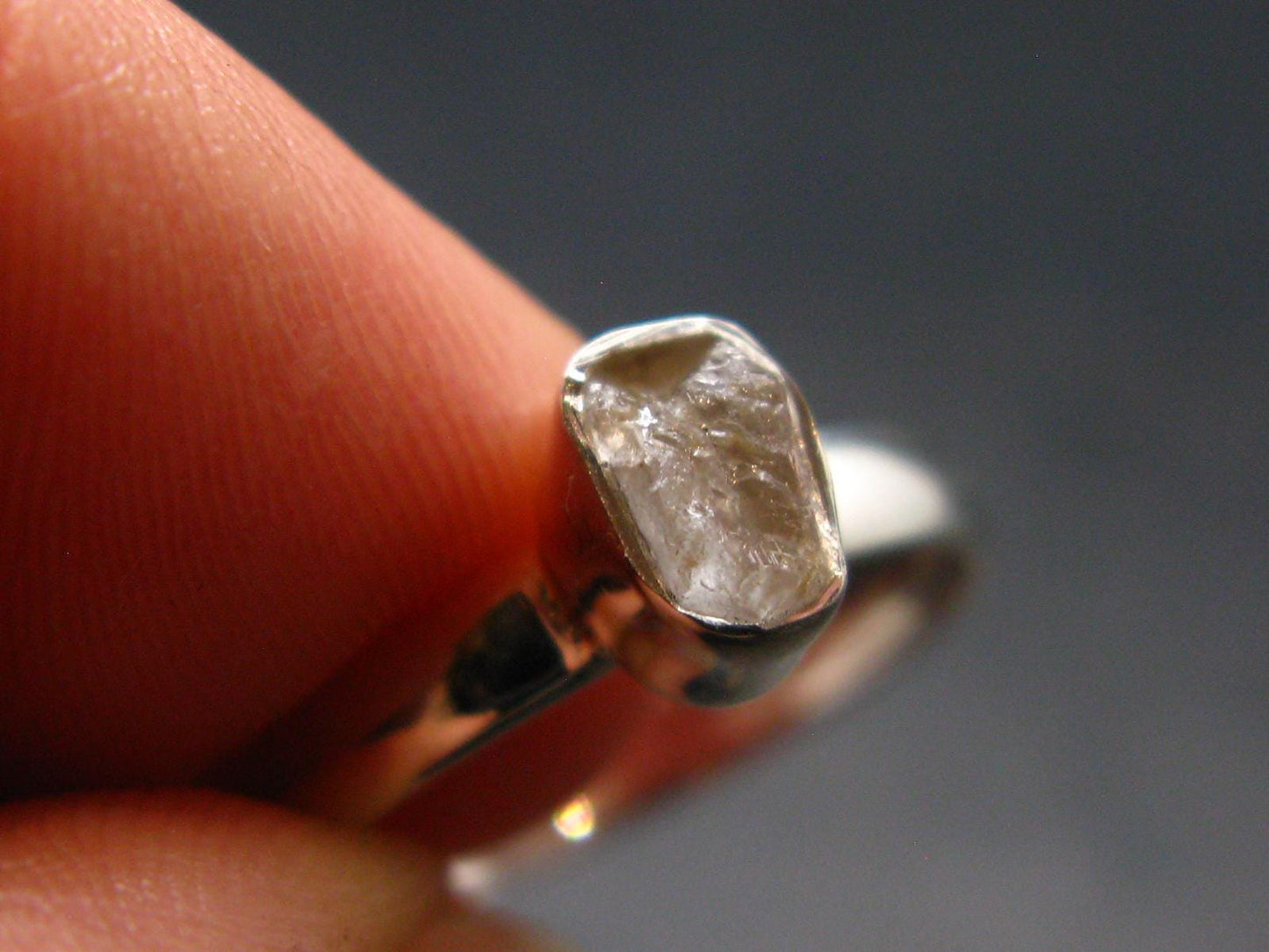 Gray Herderite Silver Ring from Africa - Size 7 - 1.67 Grams