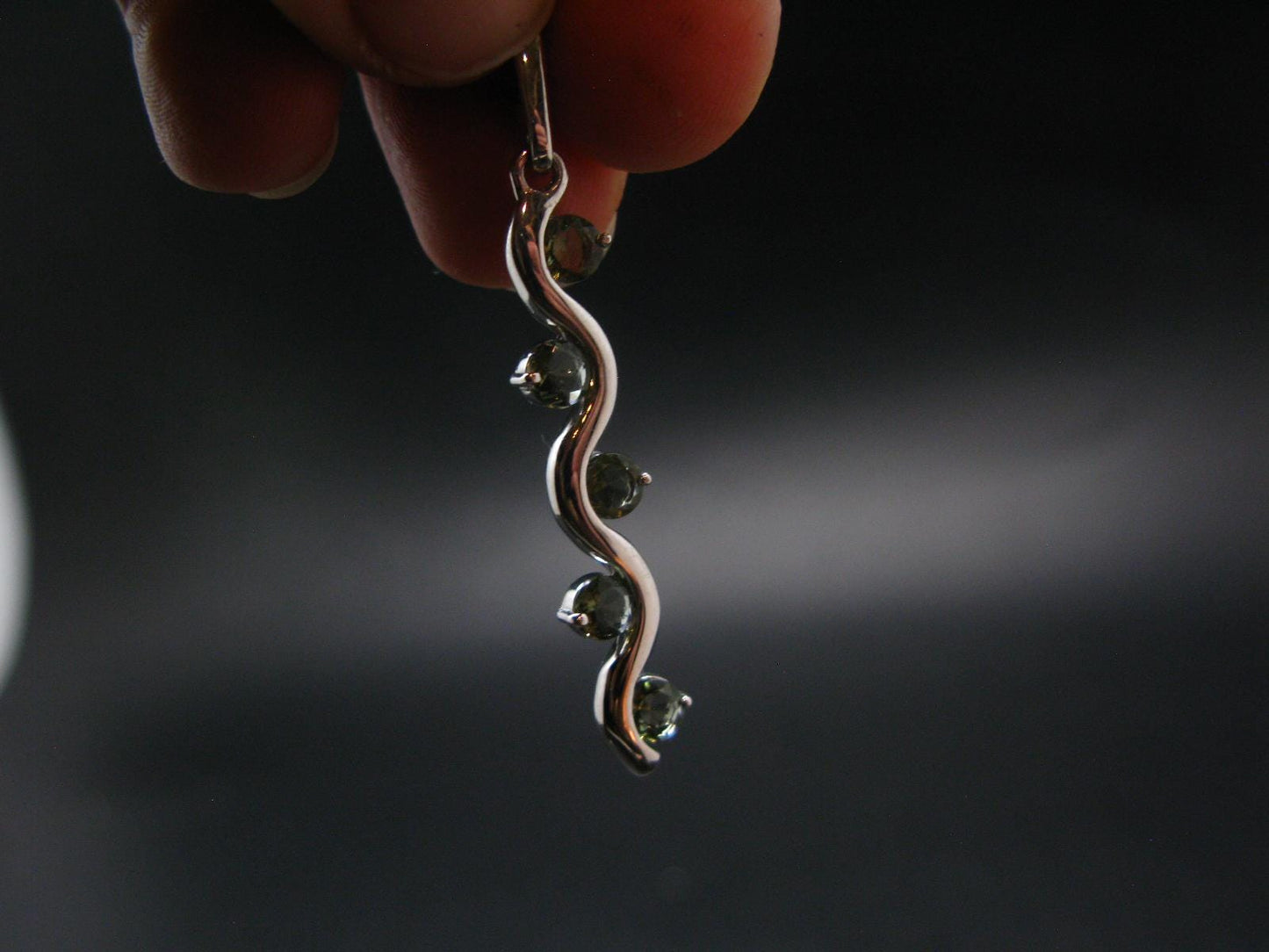 Moldavite Tektite Silver Pendant from Czech Republic - 1.8" - 3.38 Grams