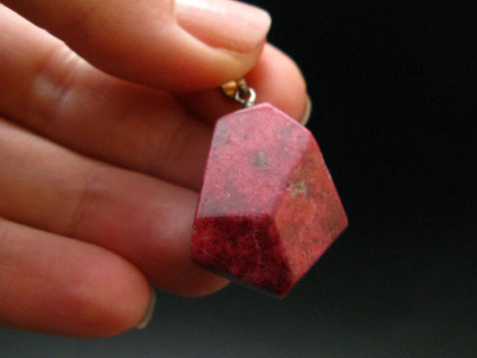Thulite Silver Pendant From Norway - 1.3"