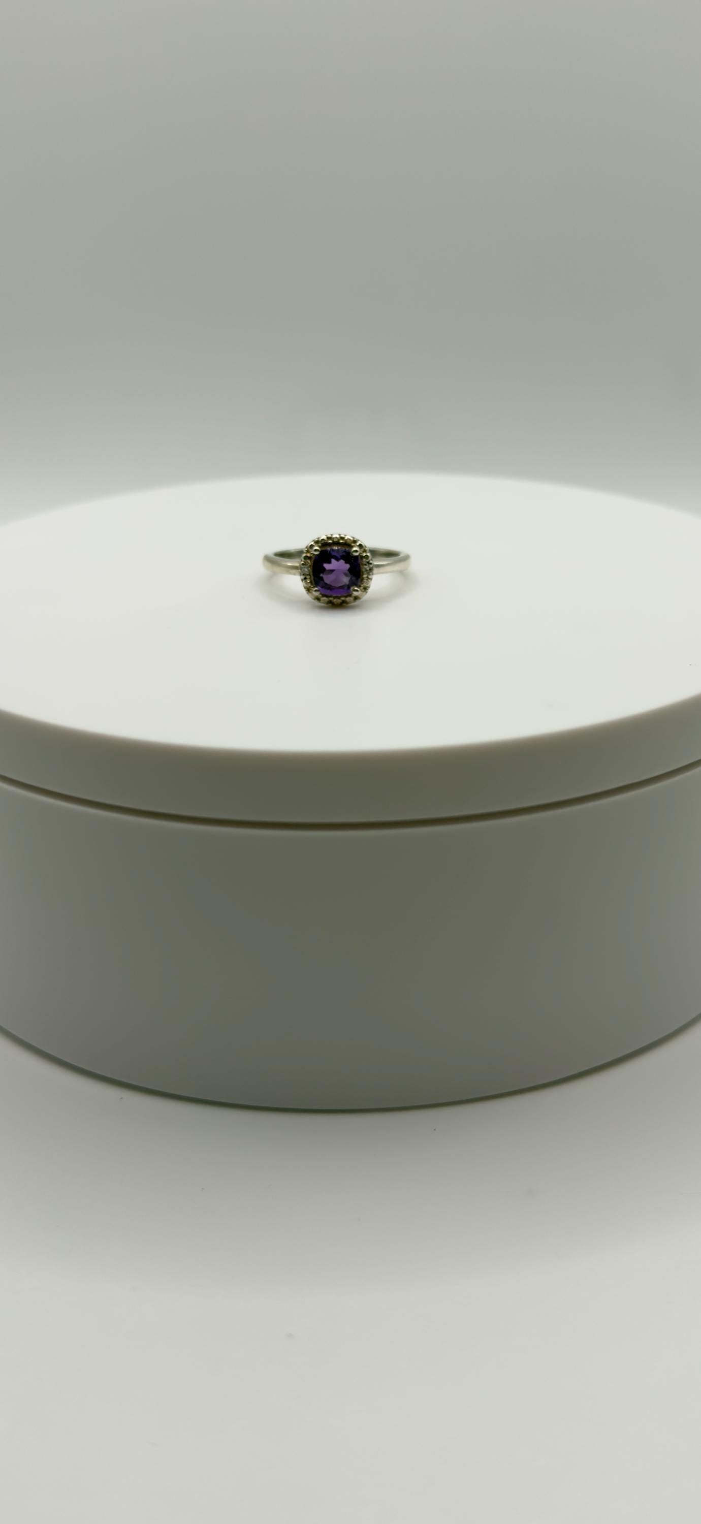 Amethyst Halo Ring – Sterling Silver – Classic Elegance with a Purple Glow - Size 7