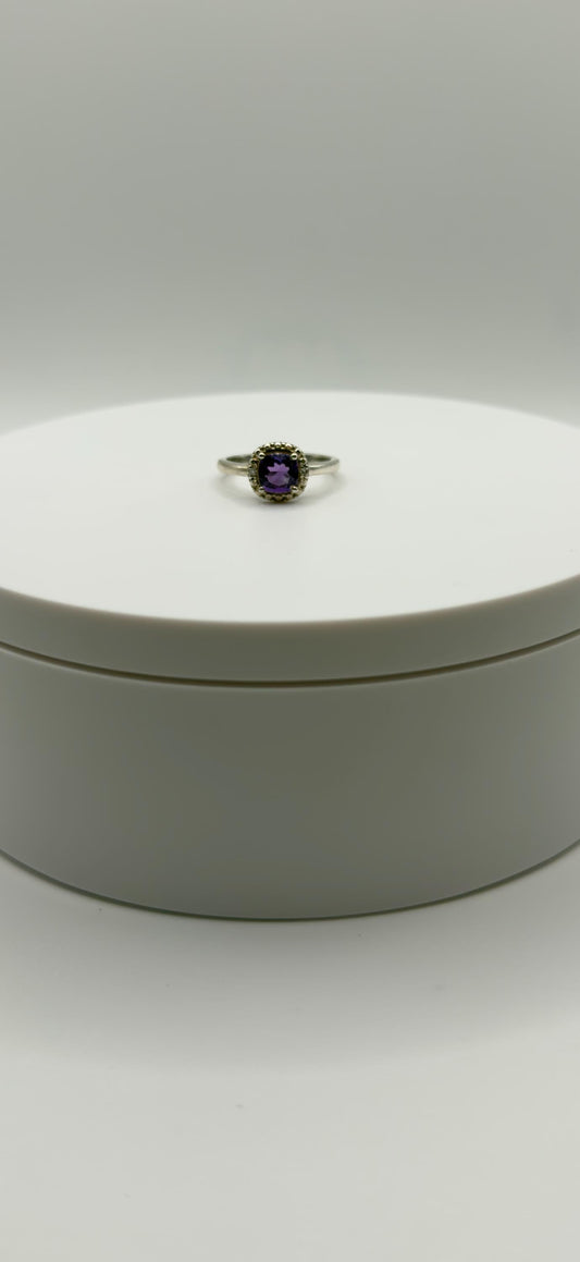 Amethyst Halo Ring – Sterling Silver – Classic Elegance with a Purple Glow - Size 7