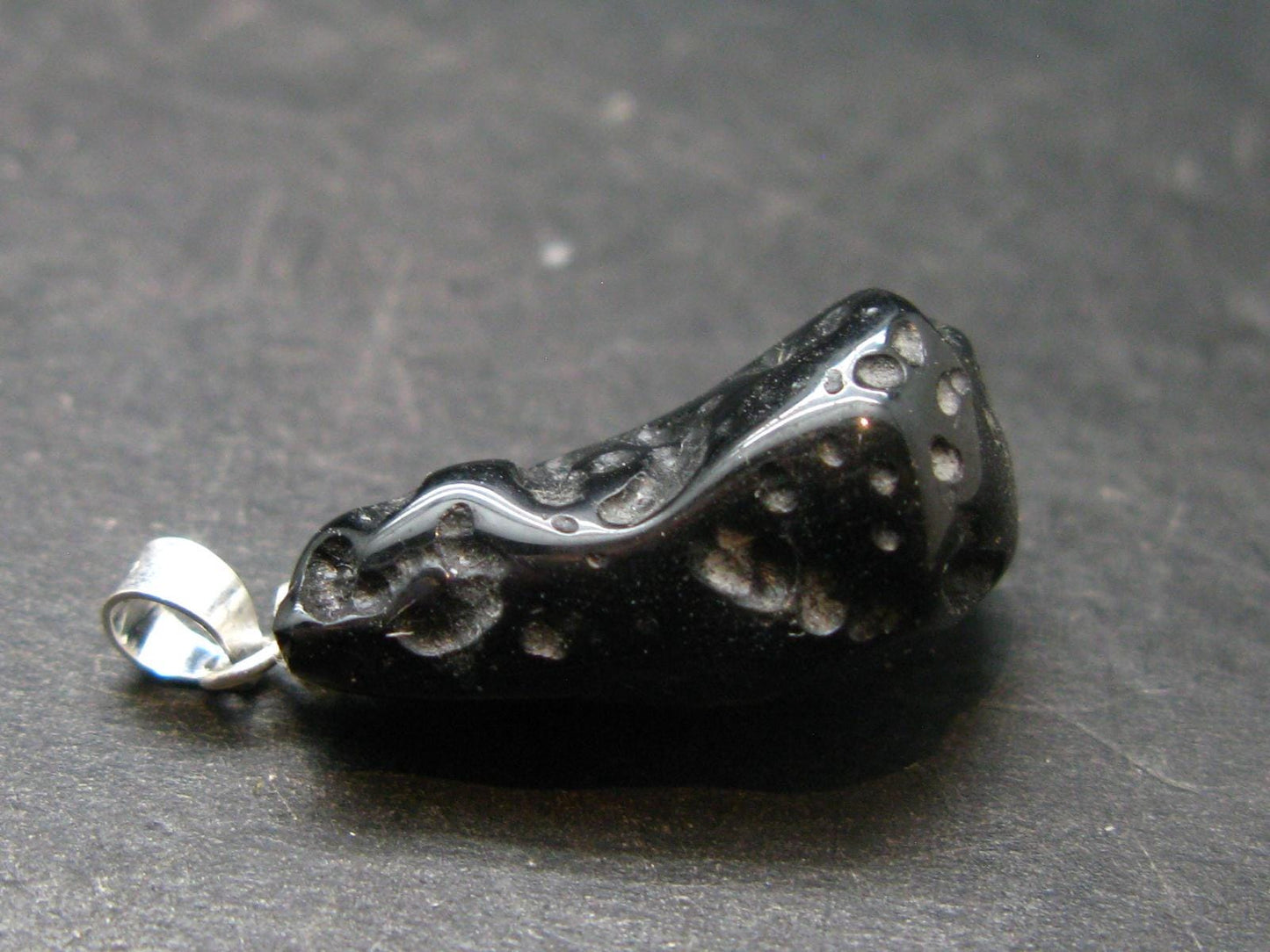 Tibetan Black Tektite Silver Pendant From Tibet - 1.1" - 3.20 Grams